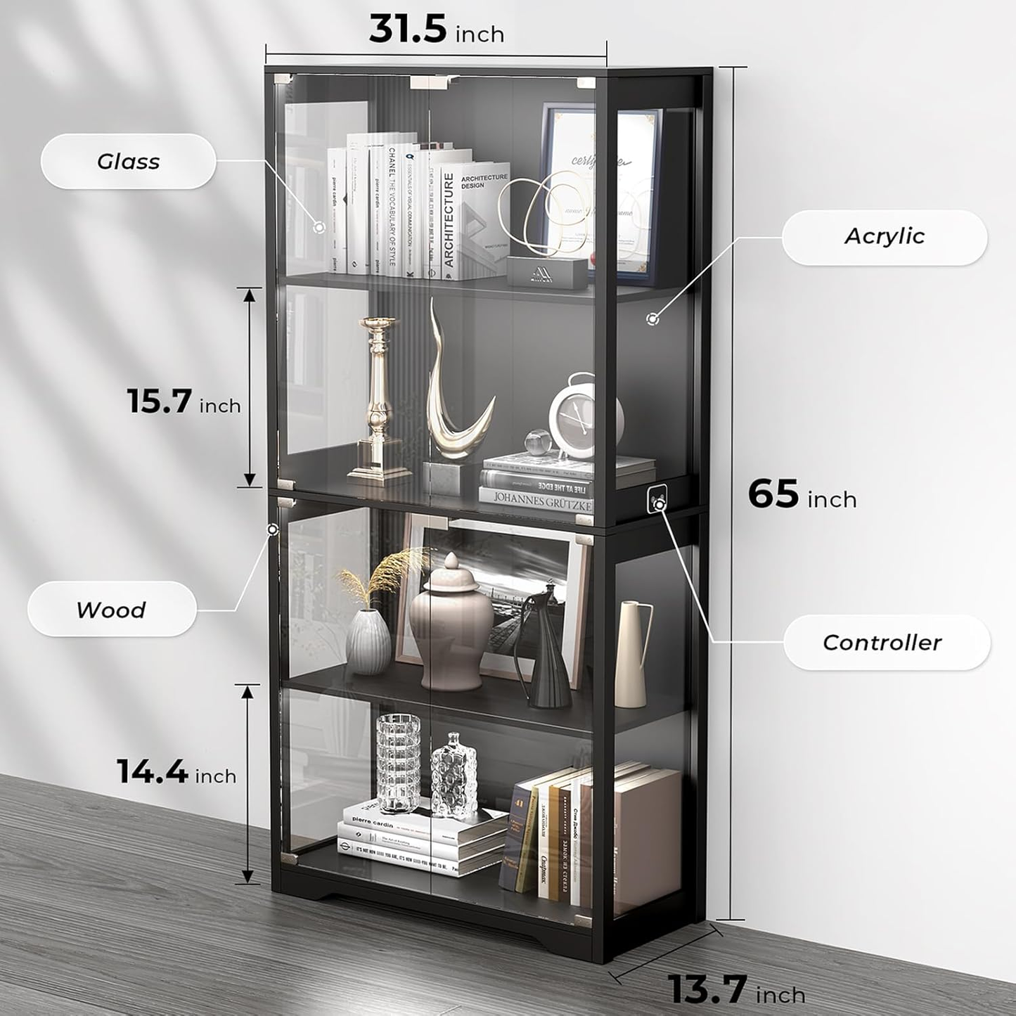 Display Cabinet with 3 Color Collectible Lights and Glass Doors